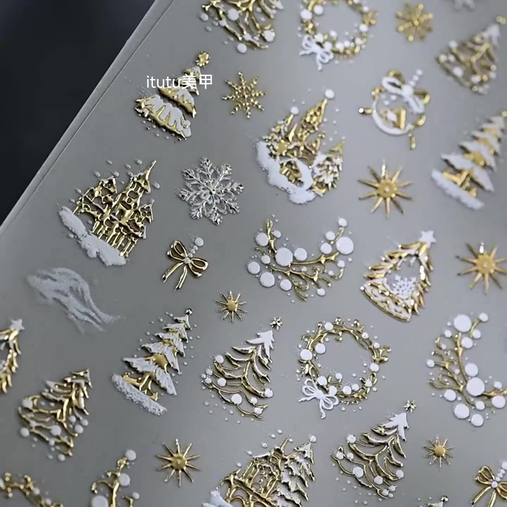 1pc 5D Gold Snow Christmas Tre - Nail Art Xmas review and price