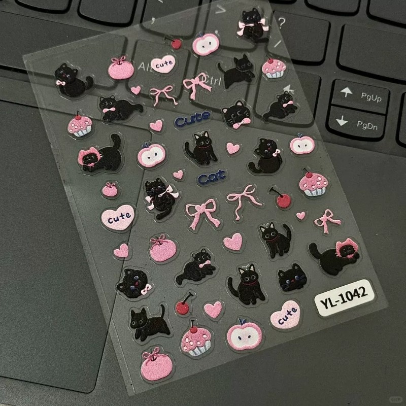 Cute Cartoon Bow Black Cat 3D  - Nail Art Motif review and price