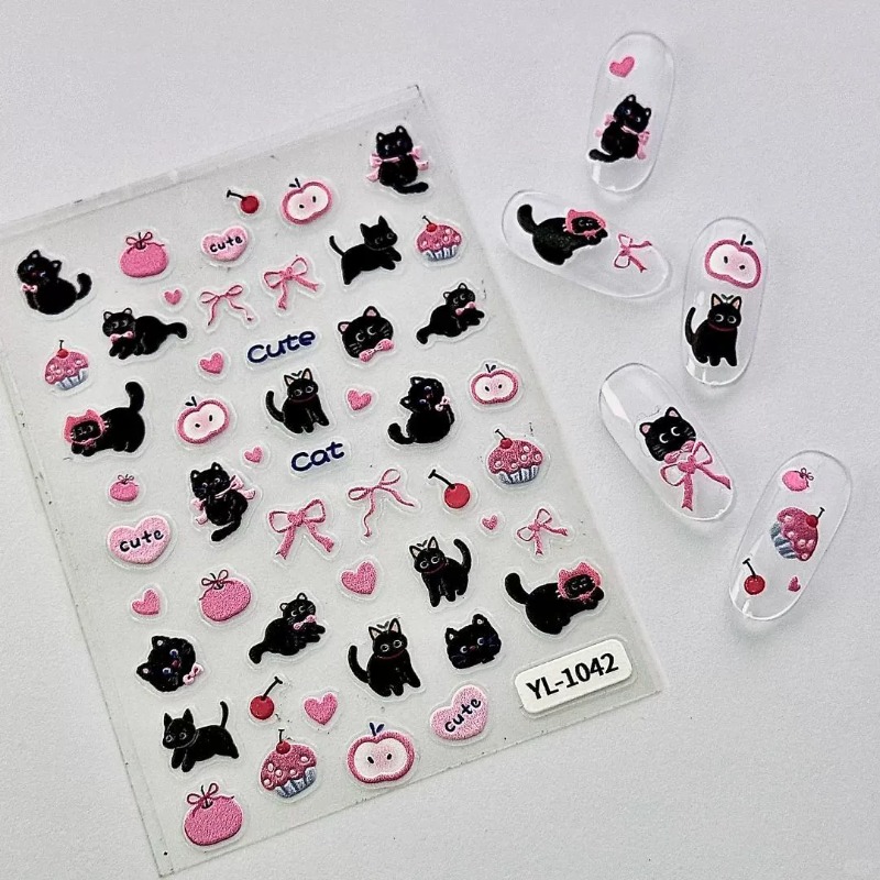 Cute Cartoon Bow Black Cat 3D  - Nail Art Motif review and price