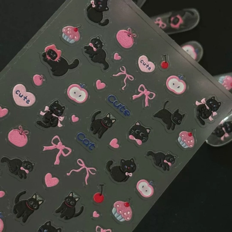 Cute Cartoon Bow Black Cat 3D  - Nail Art Motif review and price